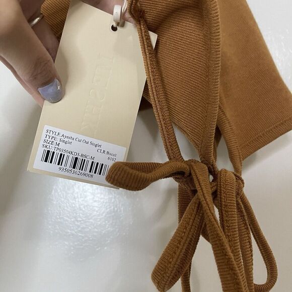 NEW! MESHKI ribbed tan brown ayesha cutout singlet tank top size medium - Picture 7 of 7